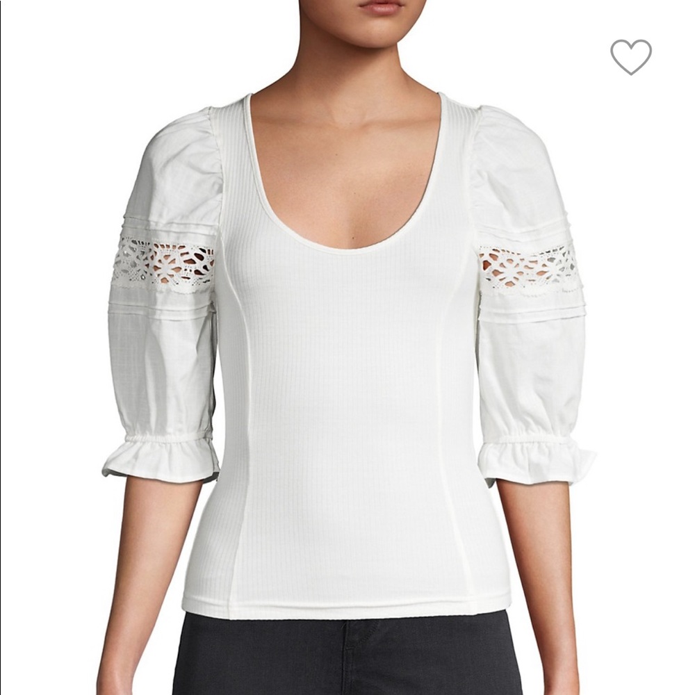 Free People Ribbed Puffed-Sleeve Top (NWOT!)